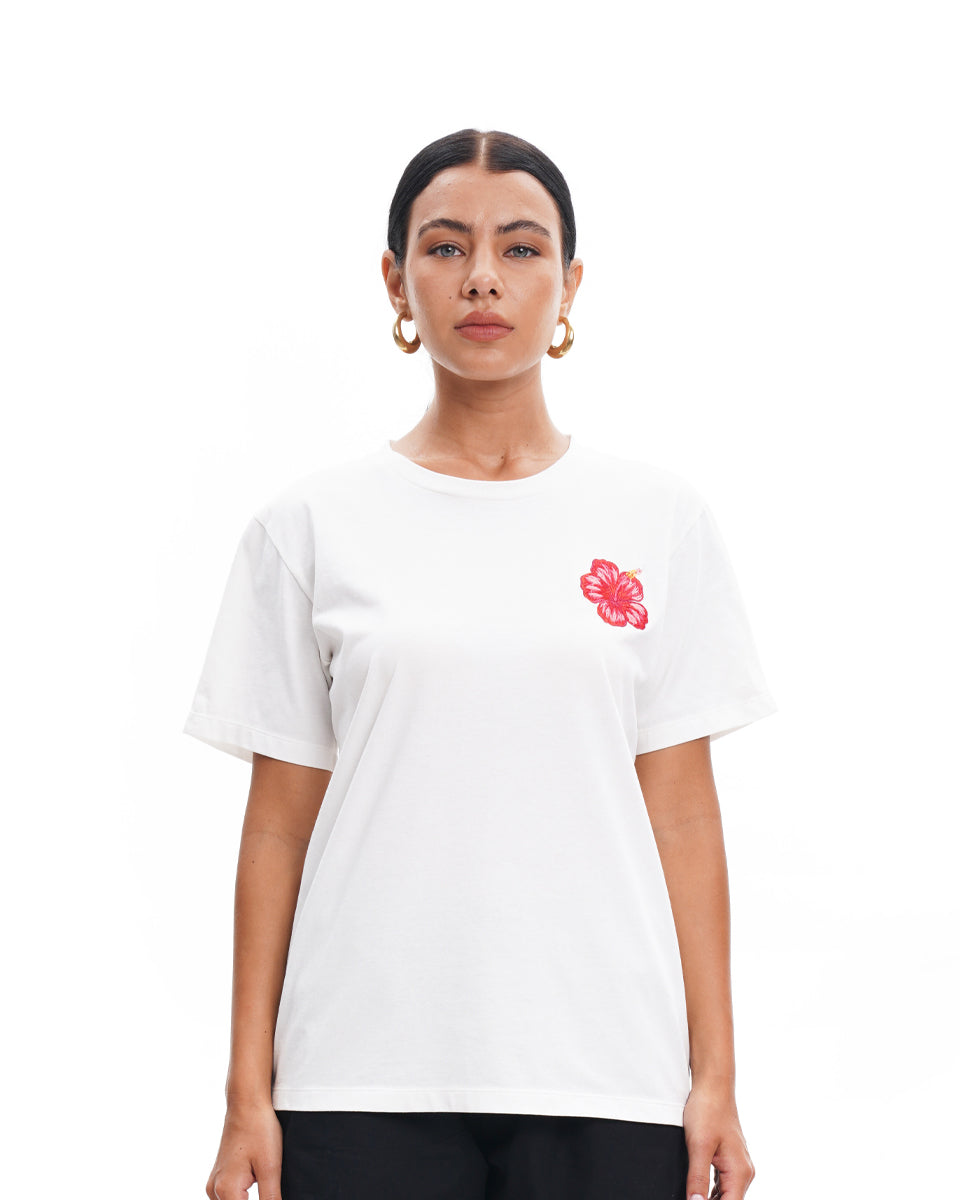 Isla T-Shirt Hibiscus on White